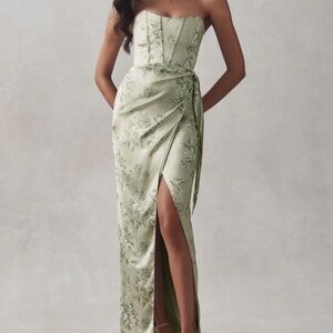 V. Chapman Strapless Green Floral Dress